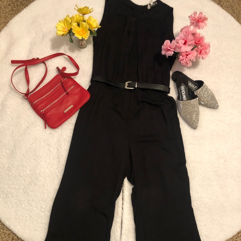 Women’s black jumpsuit romper with belt
